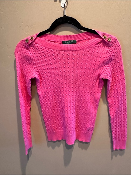 Ralph Lauren Sweaters - Ralph Lauren Hot Pink Cable-Knit Boatneck Sweater with Shoulder Buttons